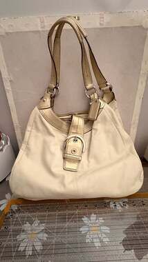 Coach Soho Lynn Metallic Gold and Ivory Leather Hobo Bag F17092